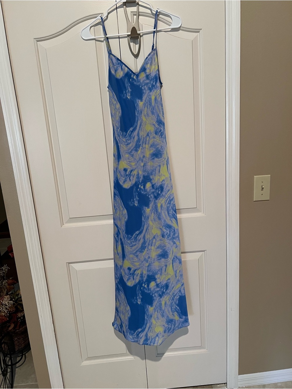 AllSaints Blue and Yellow & multi Marble Slip Maxi Dress, which one?